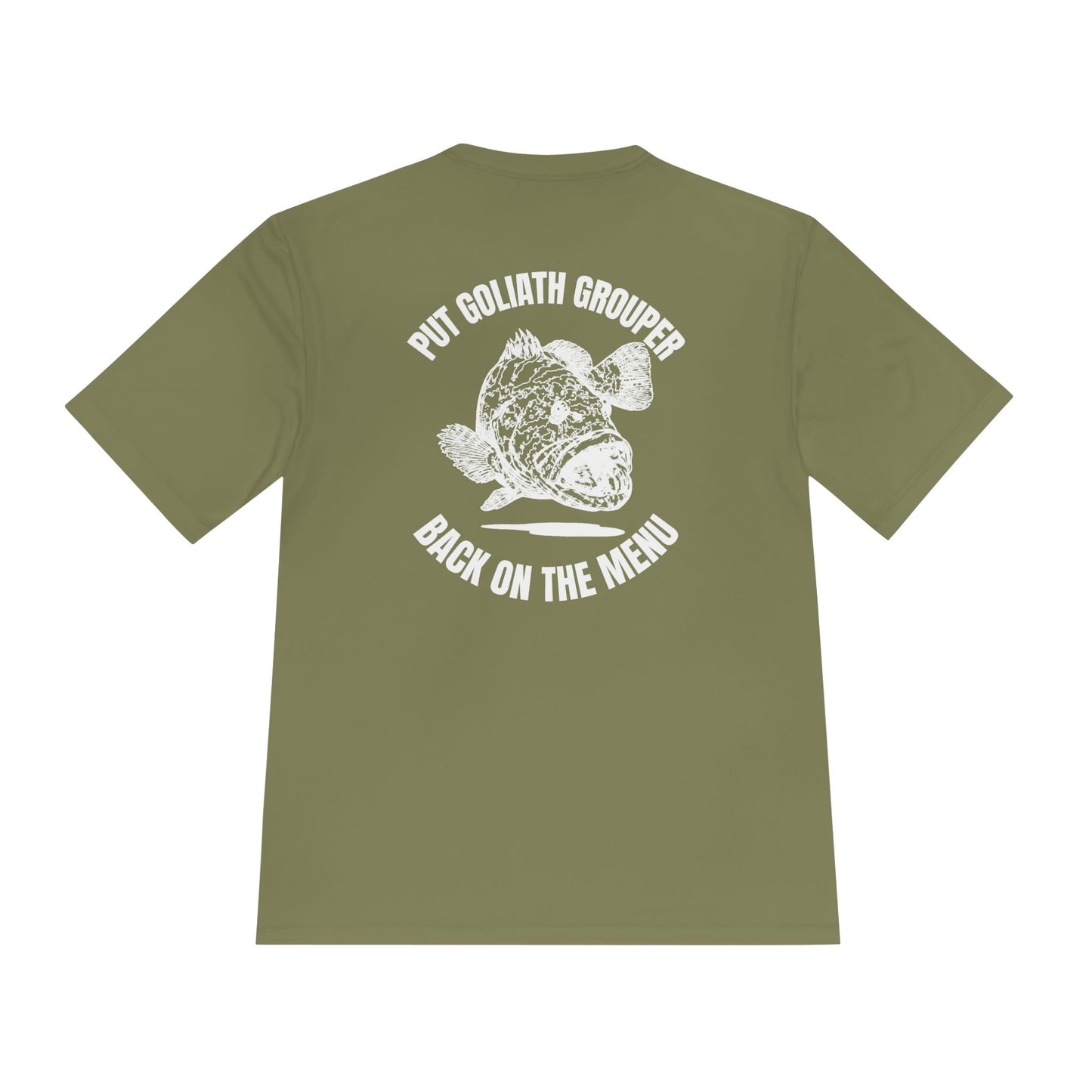 Moisture-Wicking T-Shirt: Put Goliath Grouper Back On The Menu (Cubera Skull Front) - Unisex