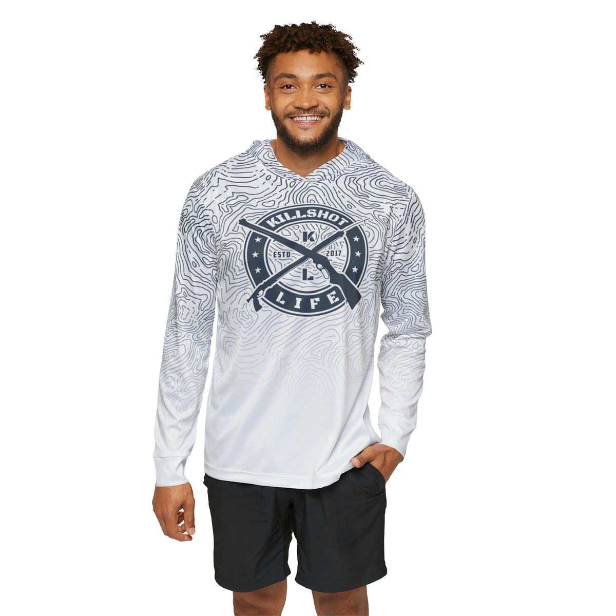 Spearfishing & Hunting UPF 50+ Sun Hoodie - Light Topo (Large Front Logo)