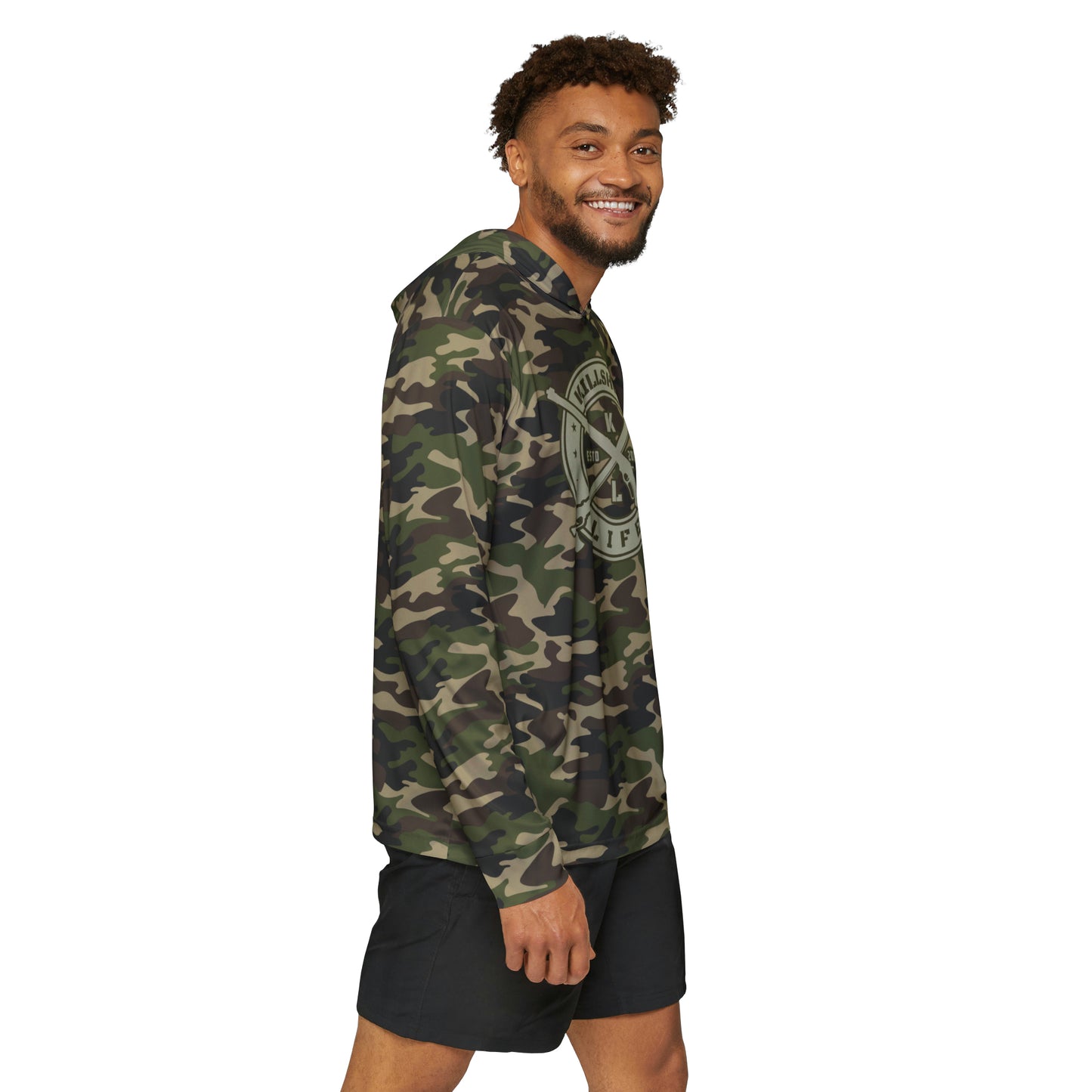 Spearfishing & Hunting UPF 50+ Sun Hoodie - Camo (Large Front Logo)