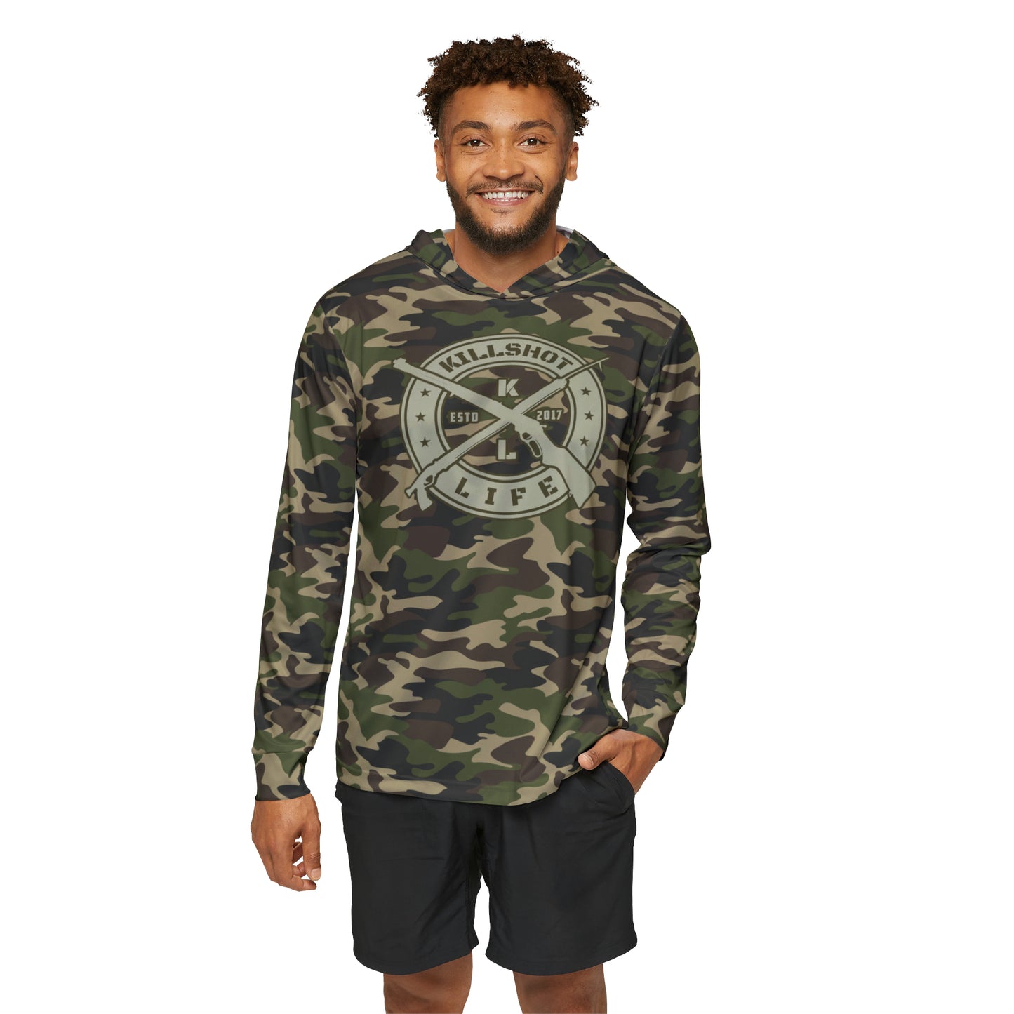 Spearfishing & Hunting UPF 50+ Sun Hoodie - Camo (Large Front Logo)