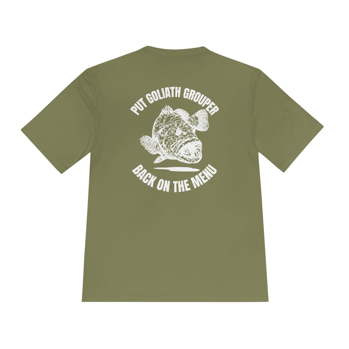 Moisture-Wicking T-Shirt: Put Goliath Grouper Back On The Menu (Cubera Skull Front) - Unisex