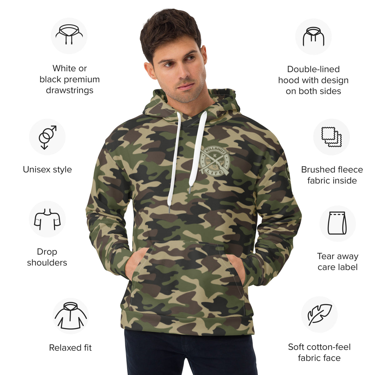 Unisex KILLSHOT Camo Hoodie (Dual Logo) - Camo Hunting Collection