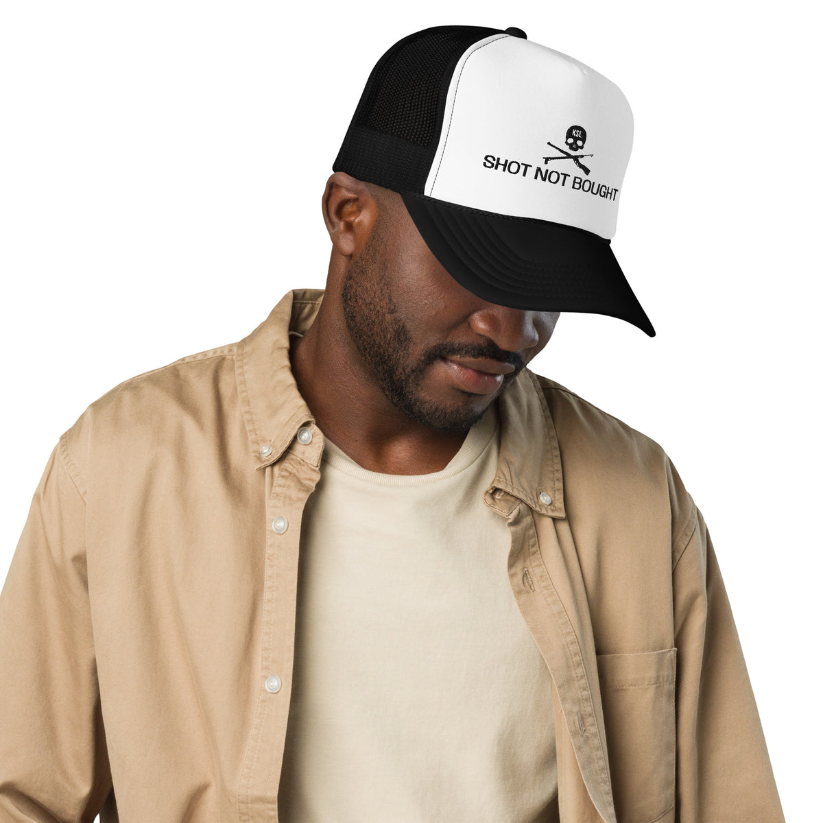Shot Not Bought Foam Trucker Hat (Black Embroidery)