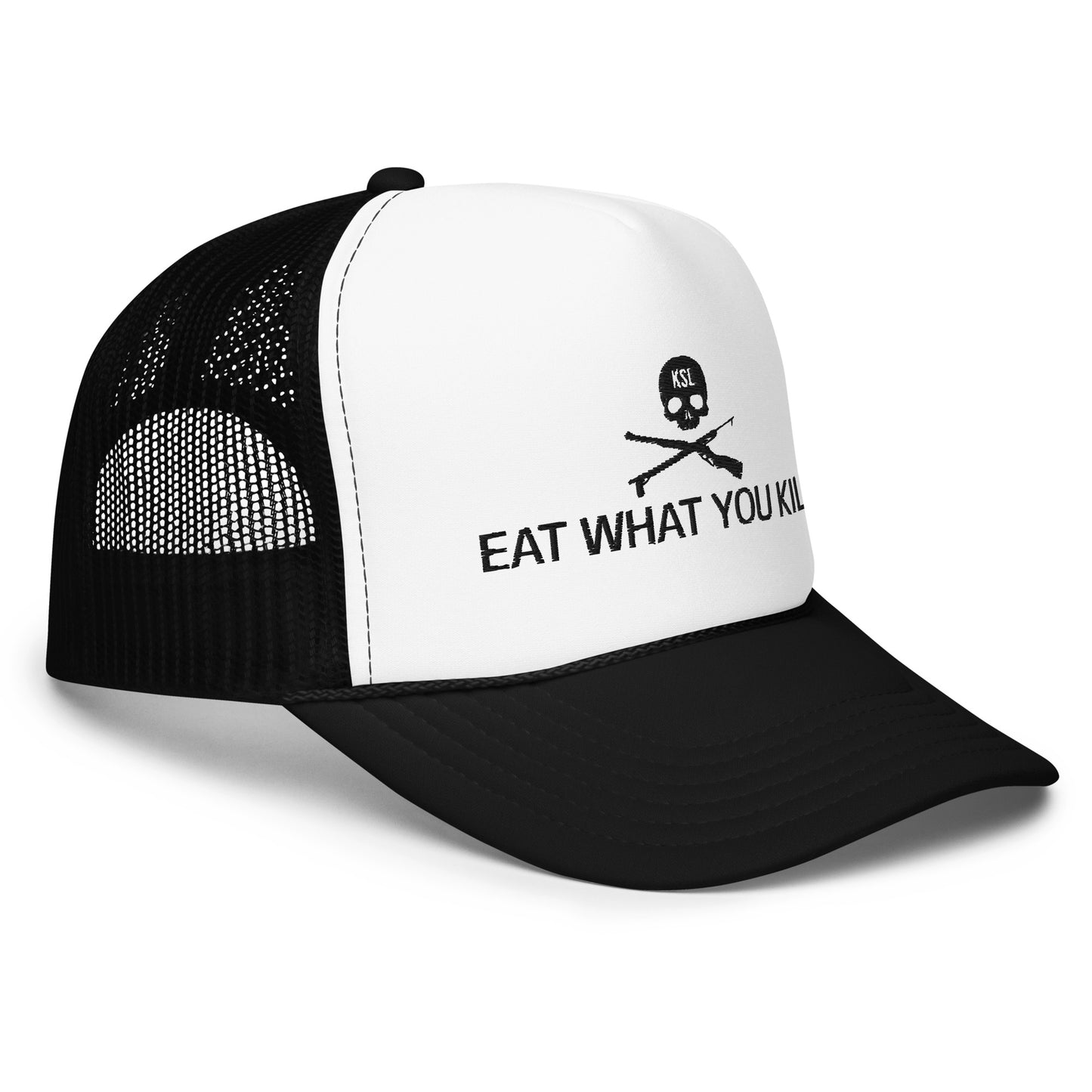 Eat What You Kill Foam Trucker Hat (Black Embroidery)