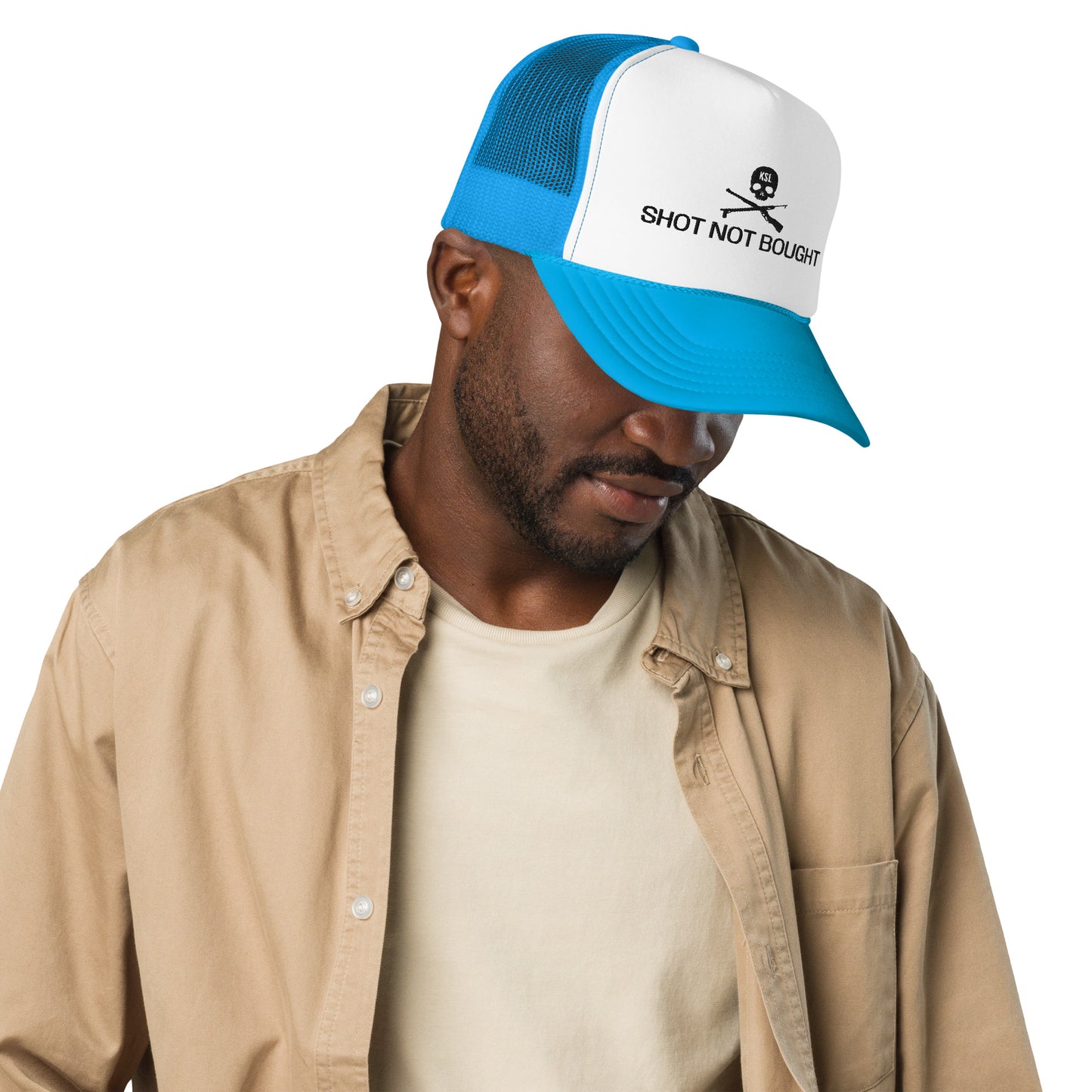 Shot Not Bought Foam Trucker Hat (Black Embroidery)