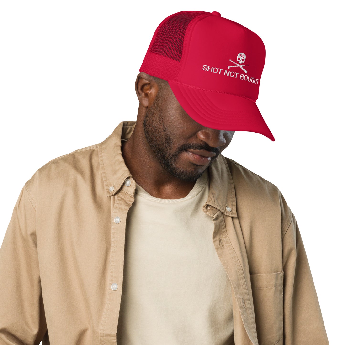 Shot Not Bought Foam Trucker Hat (White Embroidery)