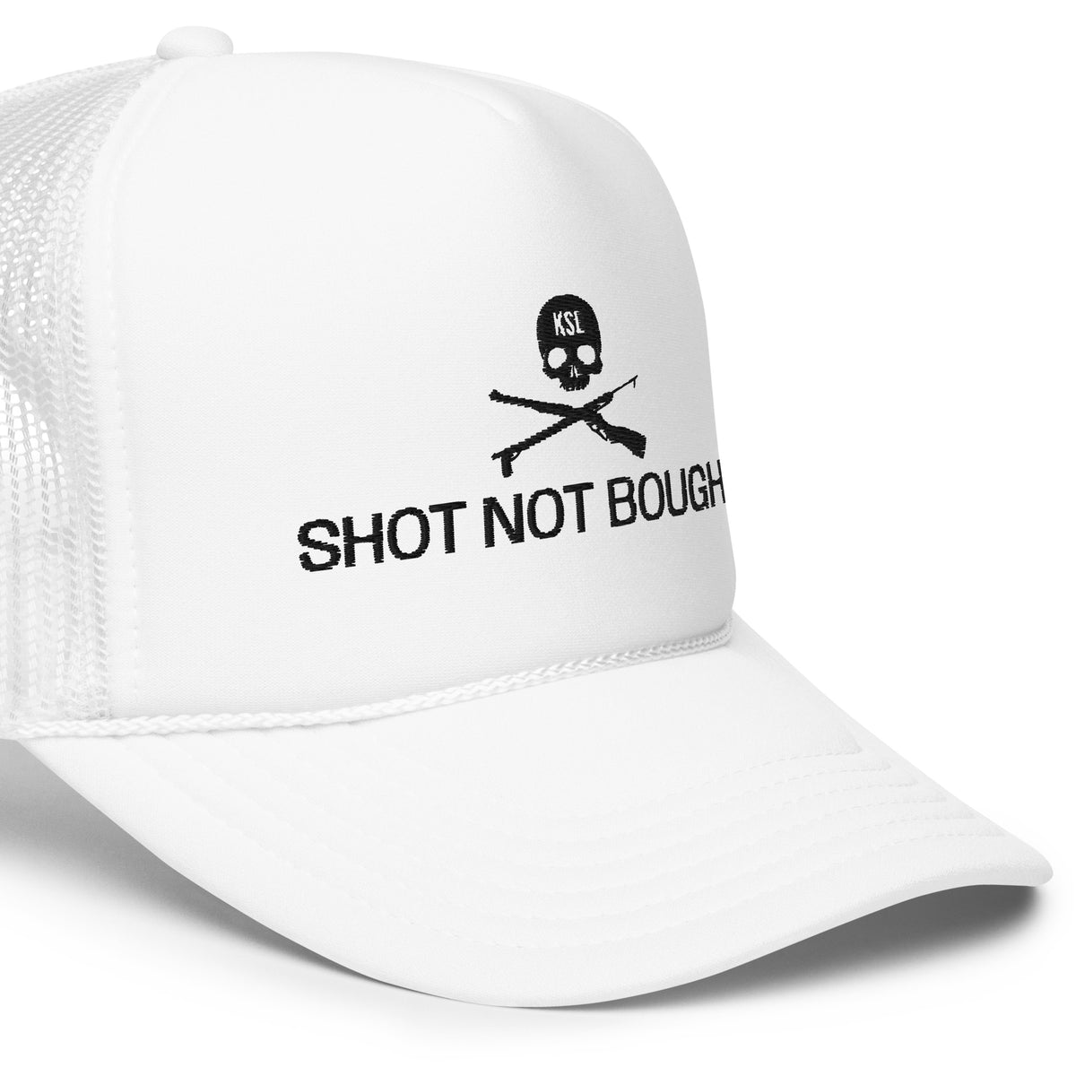 Shot Not Bought Foam Trucker Hat (Black Embroidery)