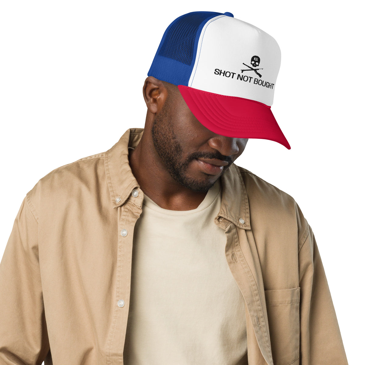 Shot Not Bought Foam Trucker Hat (Black Embroidery)