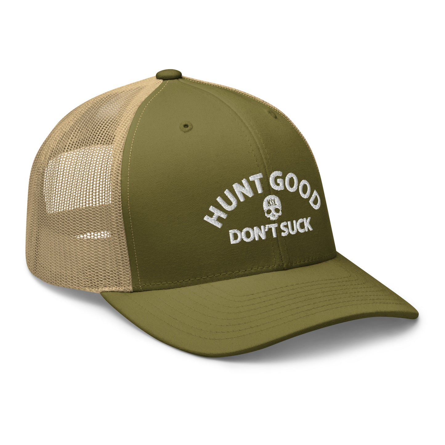 Hunt Good, Don't Suck Trucker Cap - White Thread