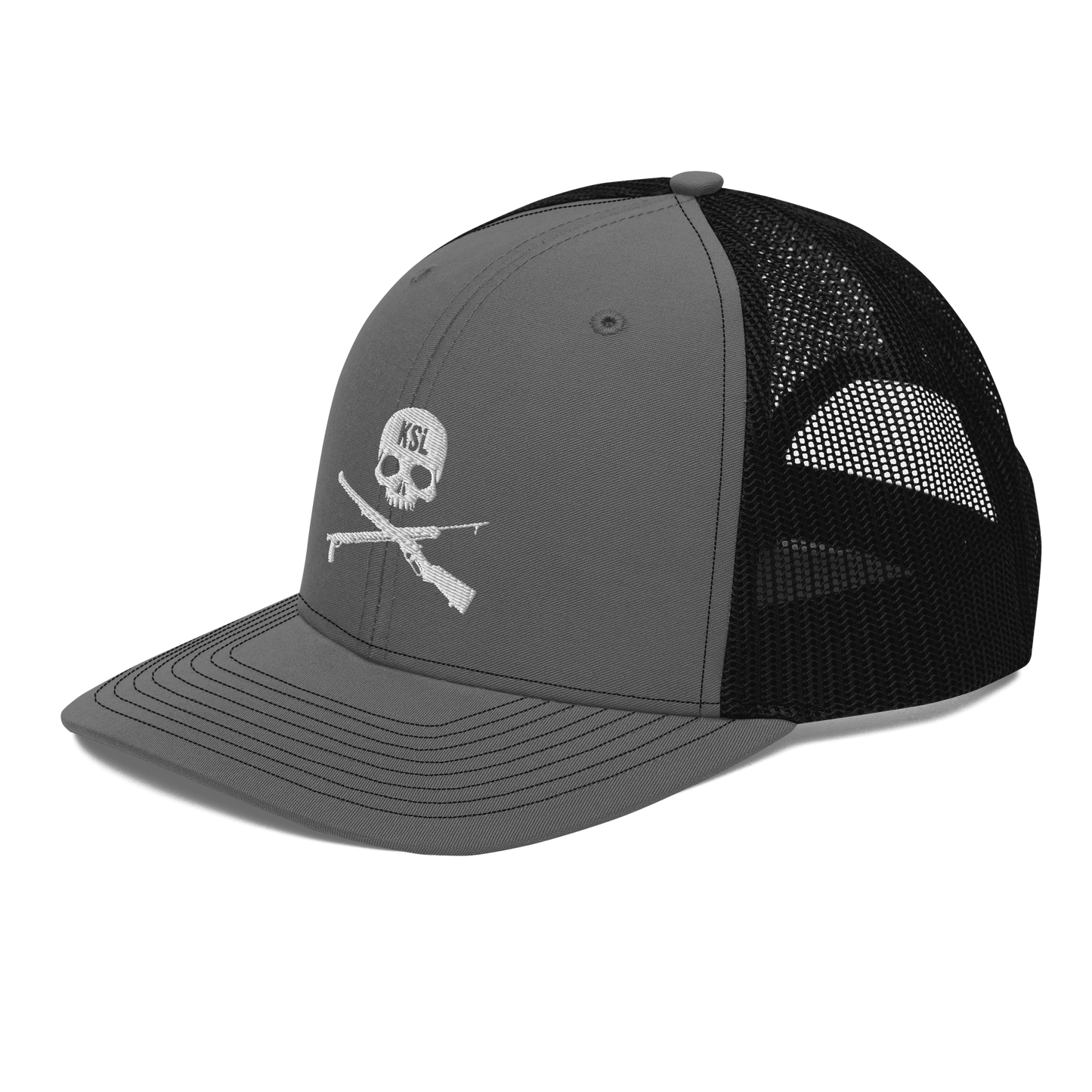 KILLSHOT Skull Trucker Cap - KSL Branded (White Embroidery)