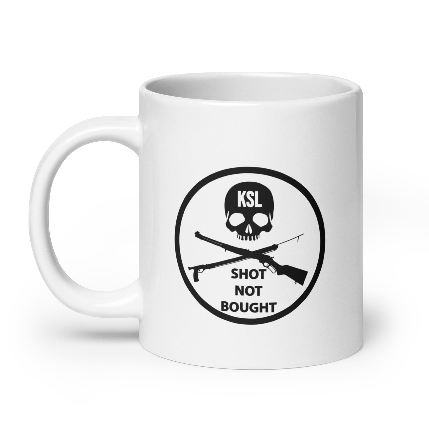 White Glossy KILLSHOT Mug (Shot not Bought Badge)