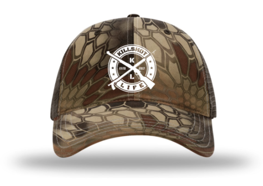 KILLSHOT Life Garment Washed Camo Trucker Hat - Kryptek Highlander / Brown